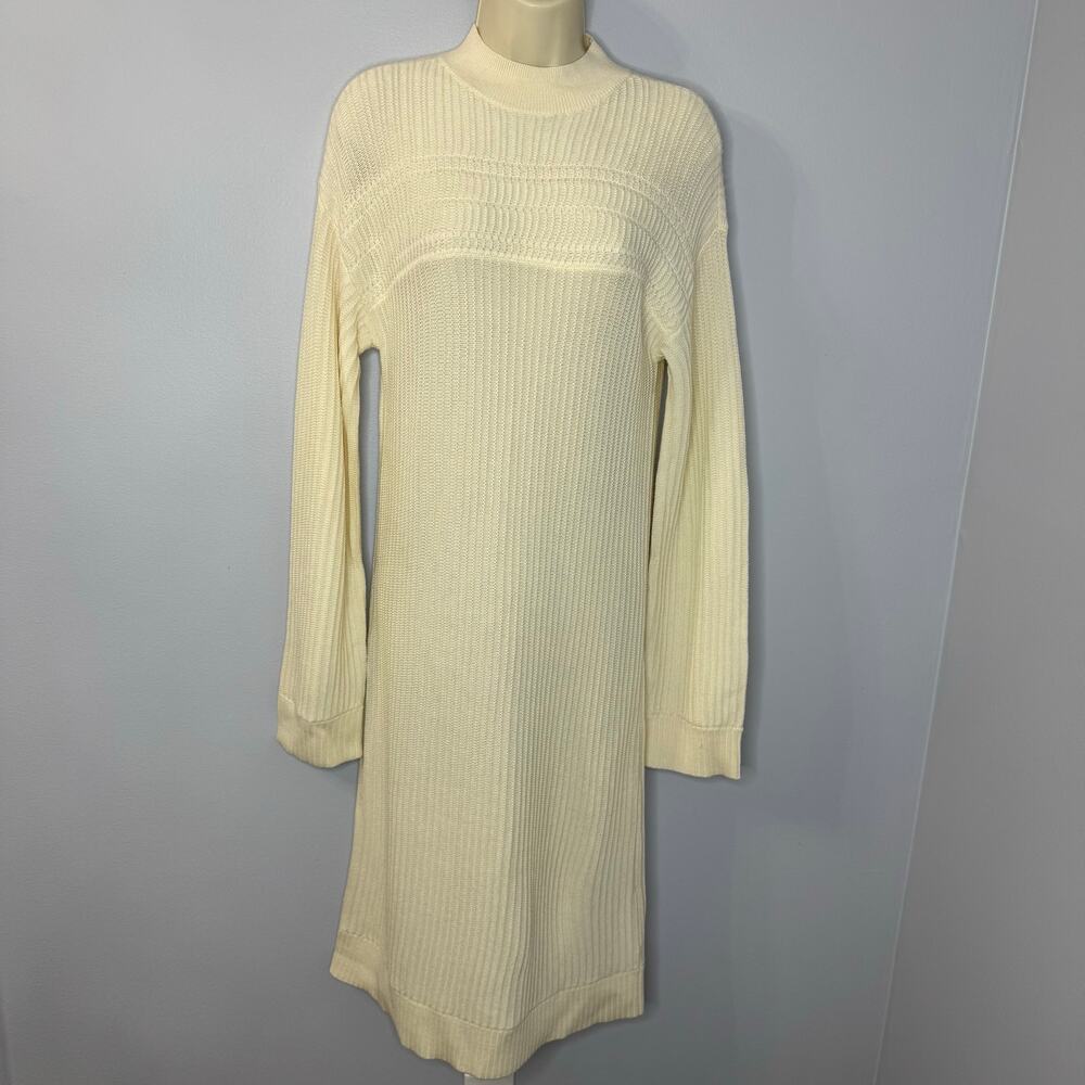 Club Monaco Cream Ribbed Knit Merino Wool Sweater Dress Casual Wardrobe Sz M